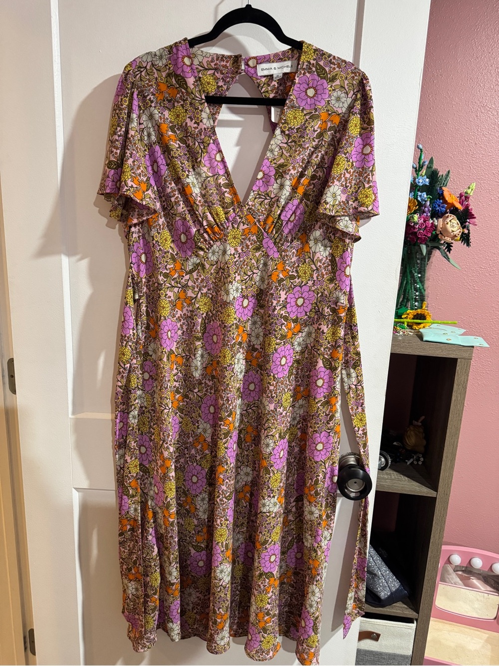 Emma & Michele Lavender and Orange Floral Midi Dress